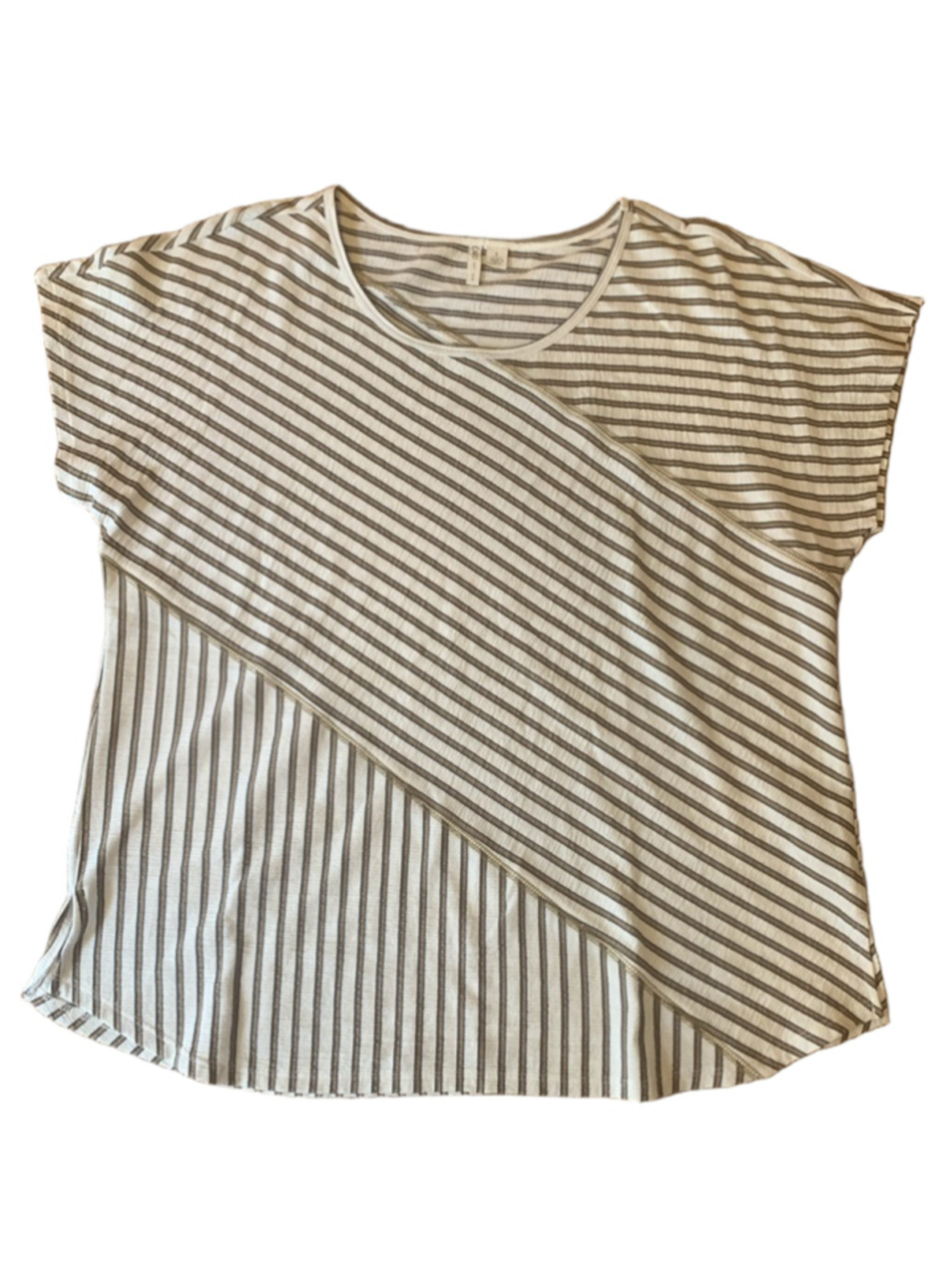 Cato Top Large Cream Brown Black Stripes Short sleeve